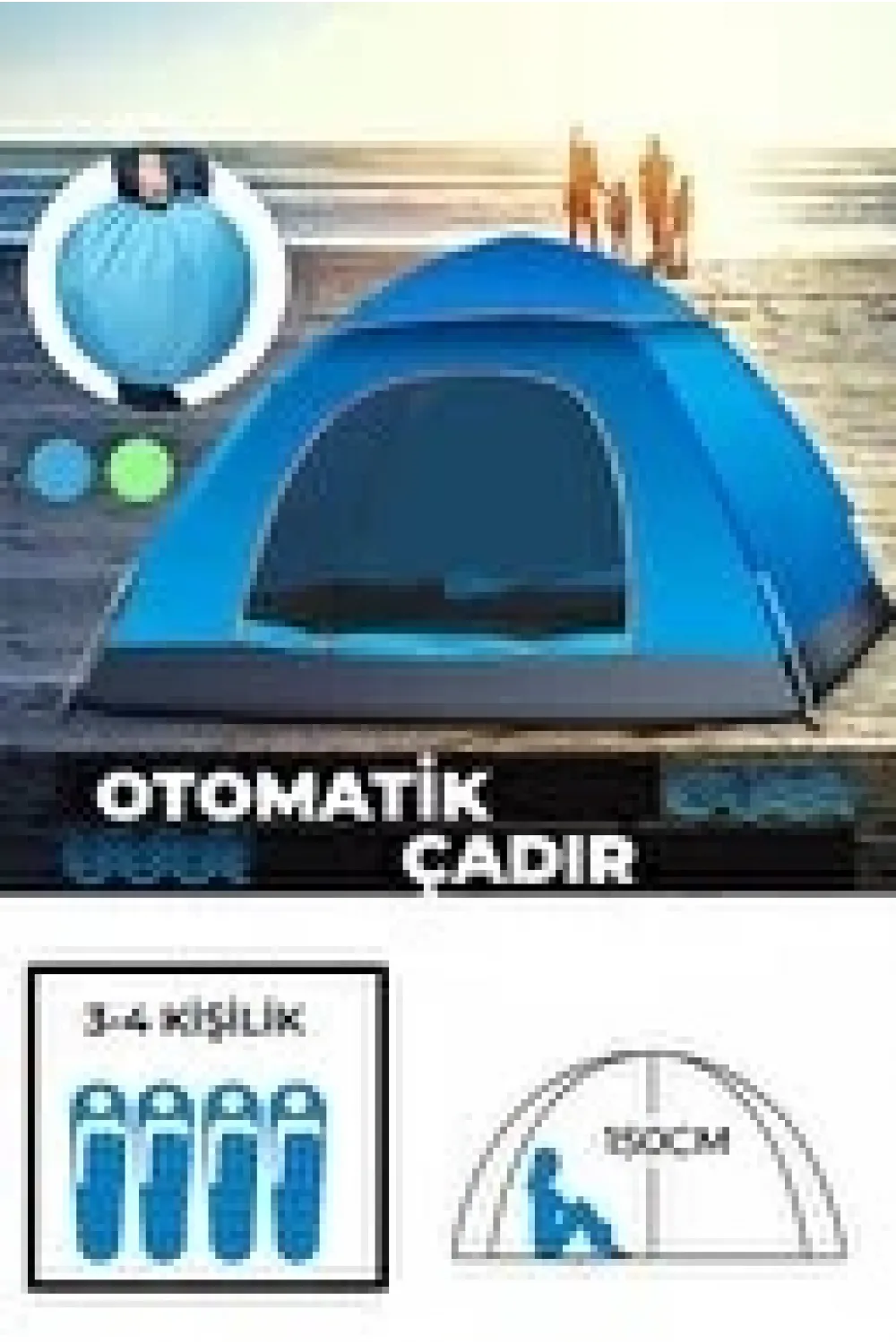 Otomatik Havada Açılan Su Geçirmez Çadır 4 Kişilik