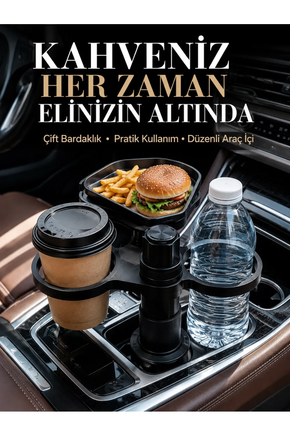 Otomobil İçin Çift Bardak Tutucu Ve Çok Amaçlı Organizer