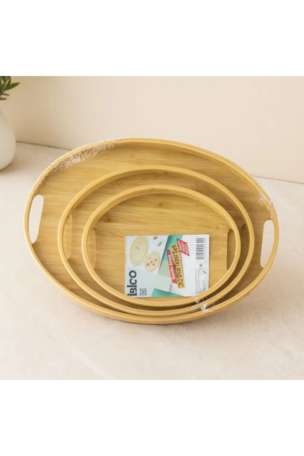 Oval Bambu Ahşap Tepsi Seti 3lü (20x29, 26x36, 31x45 cm)