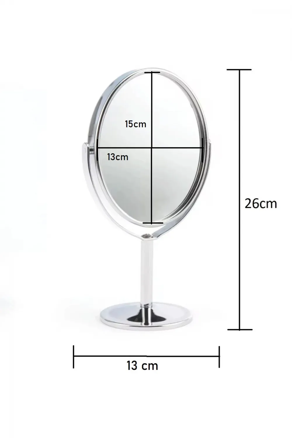 Oval Masaüstü Ayaklı 360° Dönebilen, İşyeri, Seyahat İçin Mini Krom Ayna 15X25CM