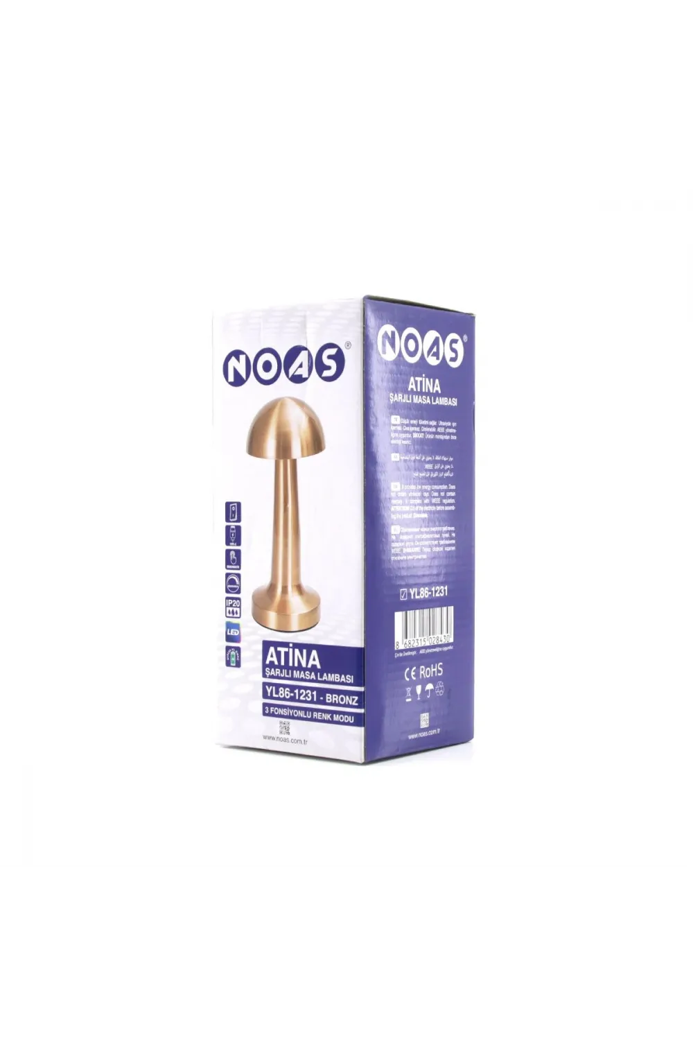 Oval Metal Mantar Masa Lambası - Dokunmatik Type-C 3 Mod