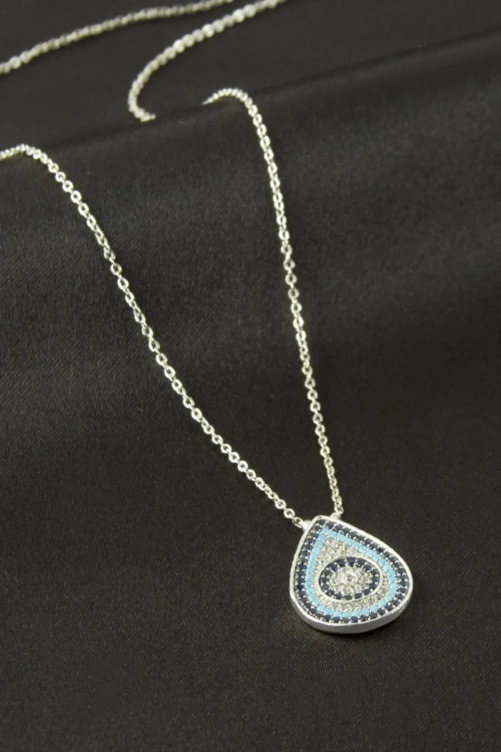 Oval Nazar Zirkon Taşlı Kolye