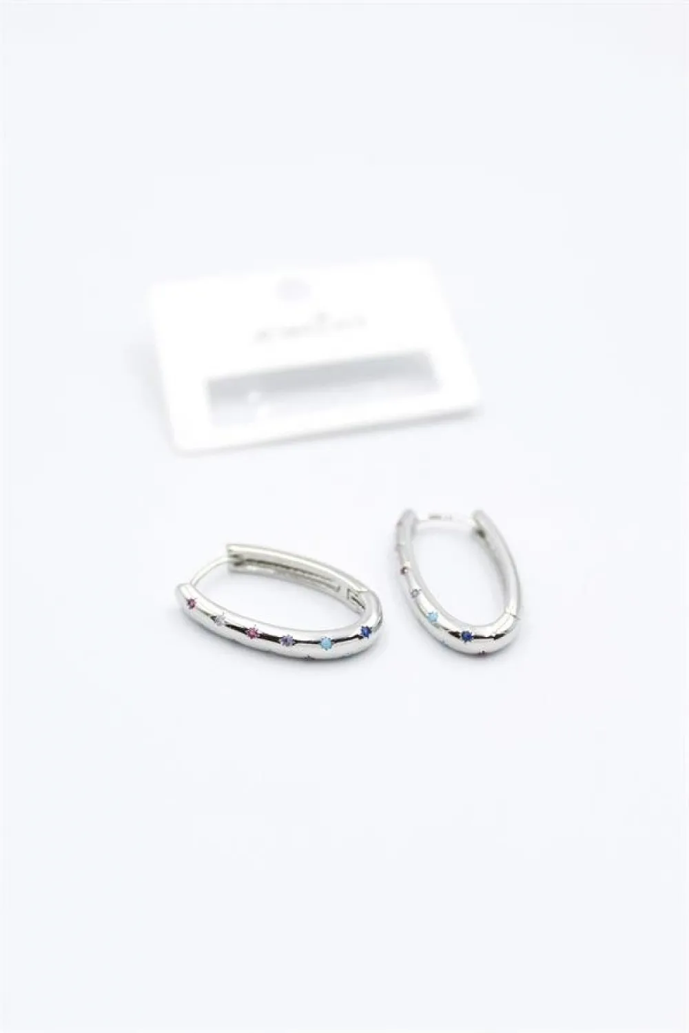Oval Taşlı Küpe - Gümüş