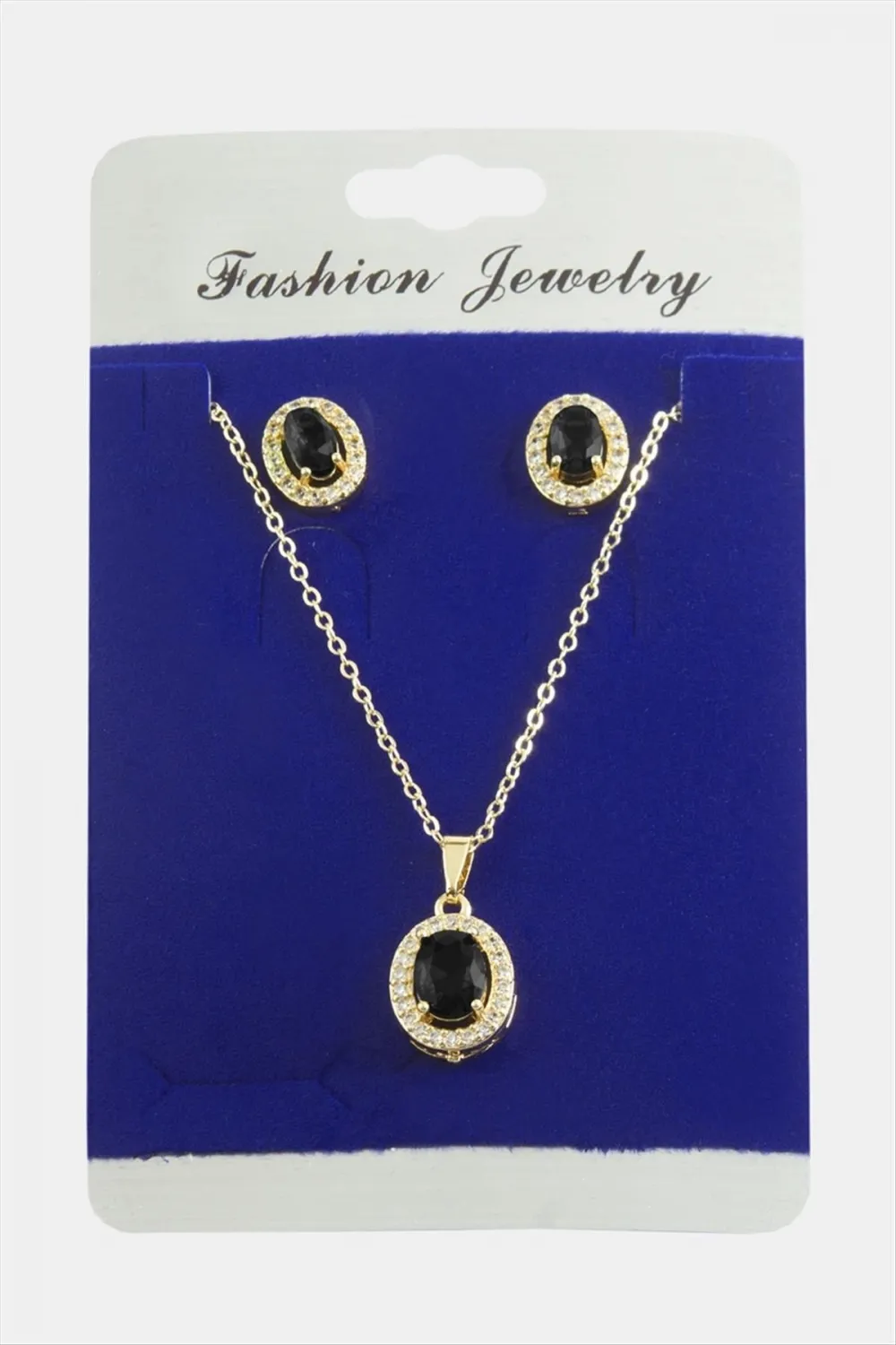 Oval Zirkon Taşlı Set Kolye