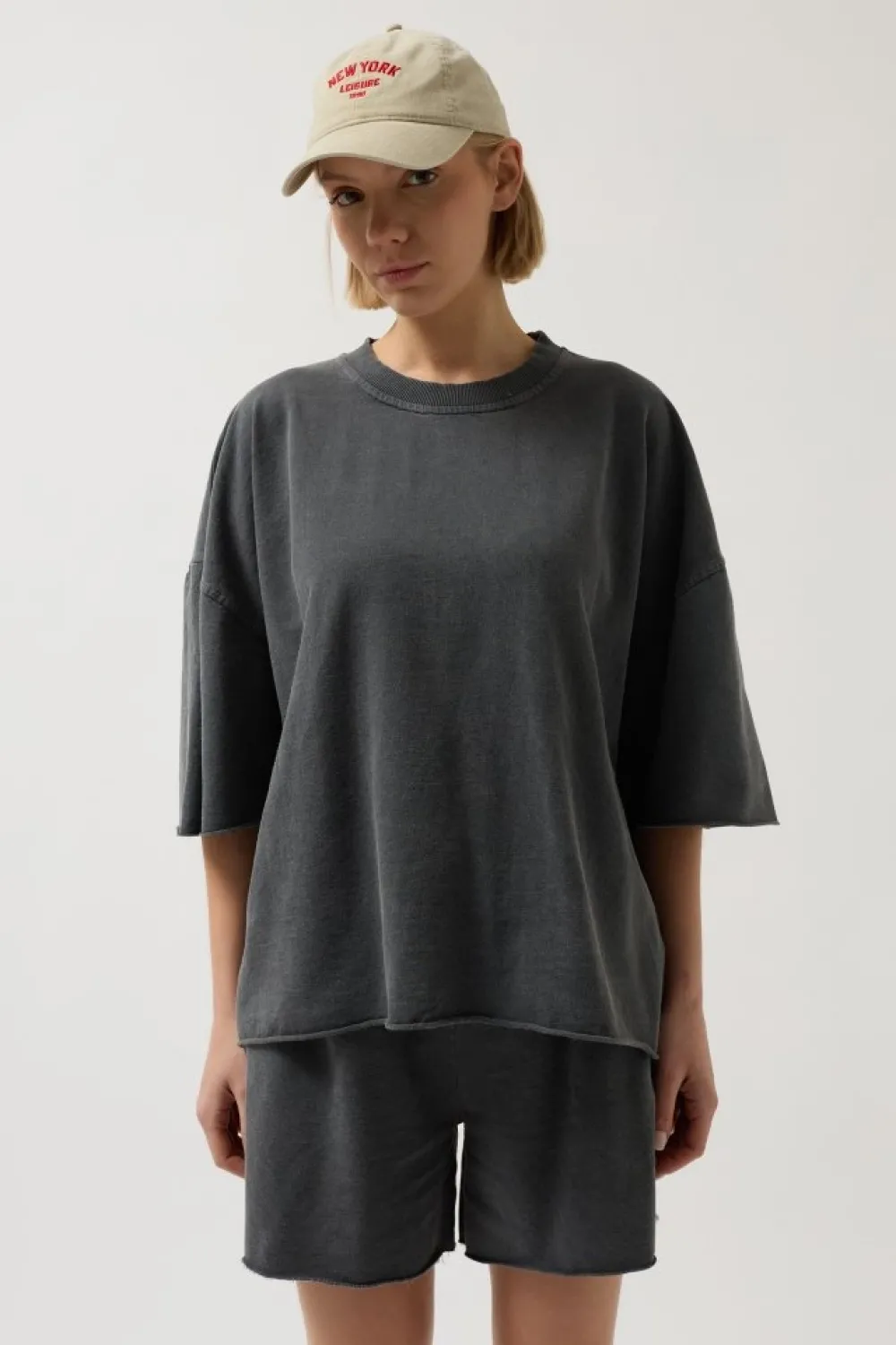 Oversize Lazer Kesim Bisiklet Yaka T-Shirt