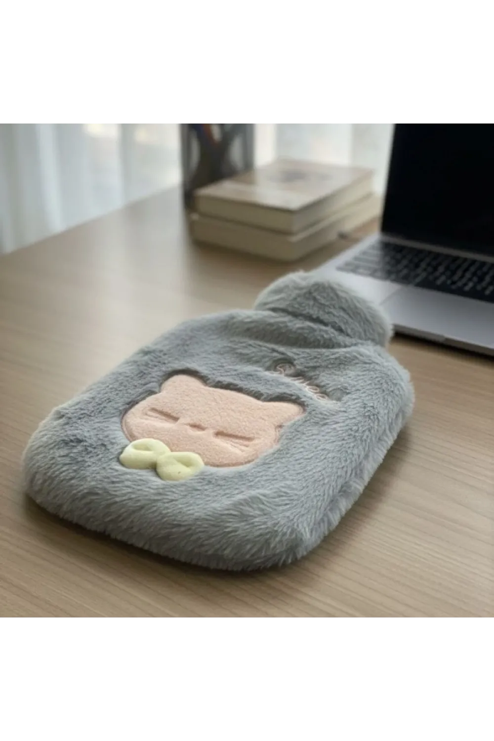 Papyonlu Kedi Figürlü Mavi Peluş Sıcak Su Torbası 1 Litre