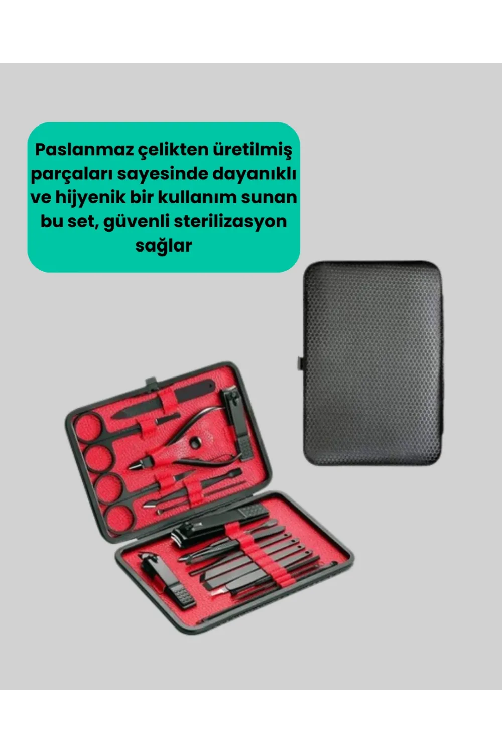 Paslanmaz Çelik 17 Parça Manikür Pedikür Seti Ve Taşınabilir Şık Çanta