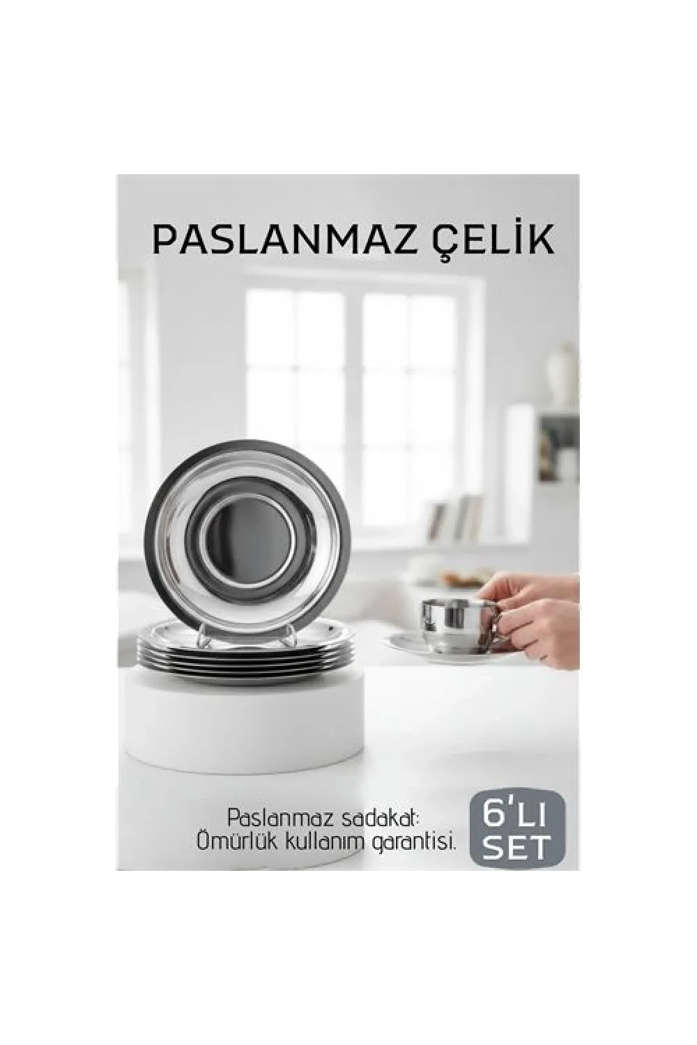 Paslanmaz Çelik Çay Tabağı Seti - Premium 304 Kalite  6 Parça Lüks Aynalı Parlaklık ve Modern Tasarım
