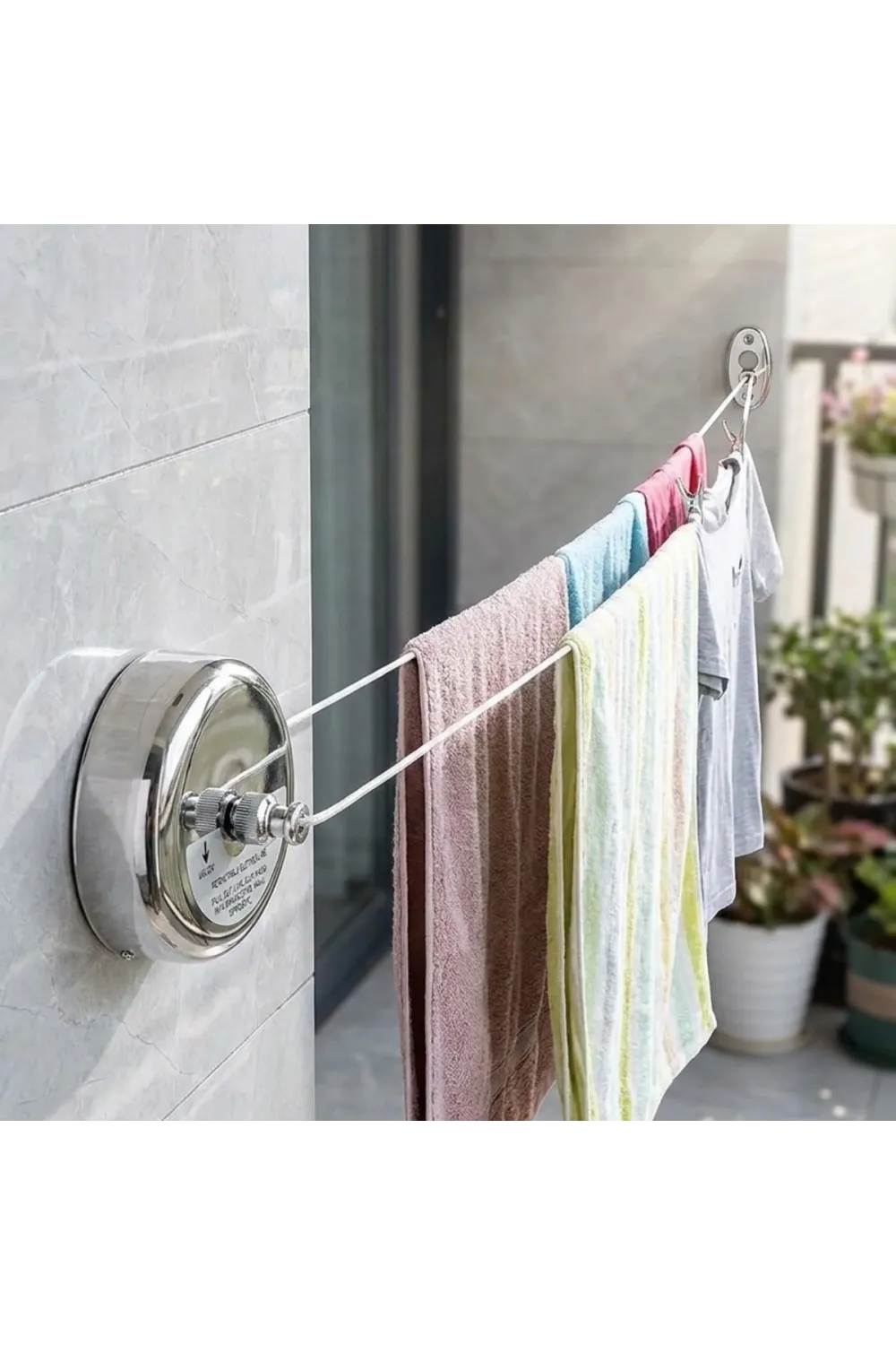 Paslanmaz Çelik Geri Çekilebilir Çamaşır İpi – Duvar Tipi Duvara Monte Banyo,Balkon,Bahçe Çamaşır Kurutma Askısı