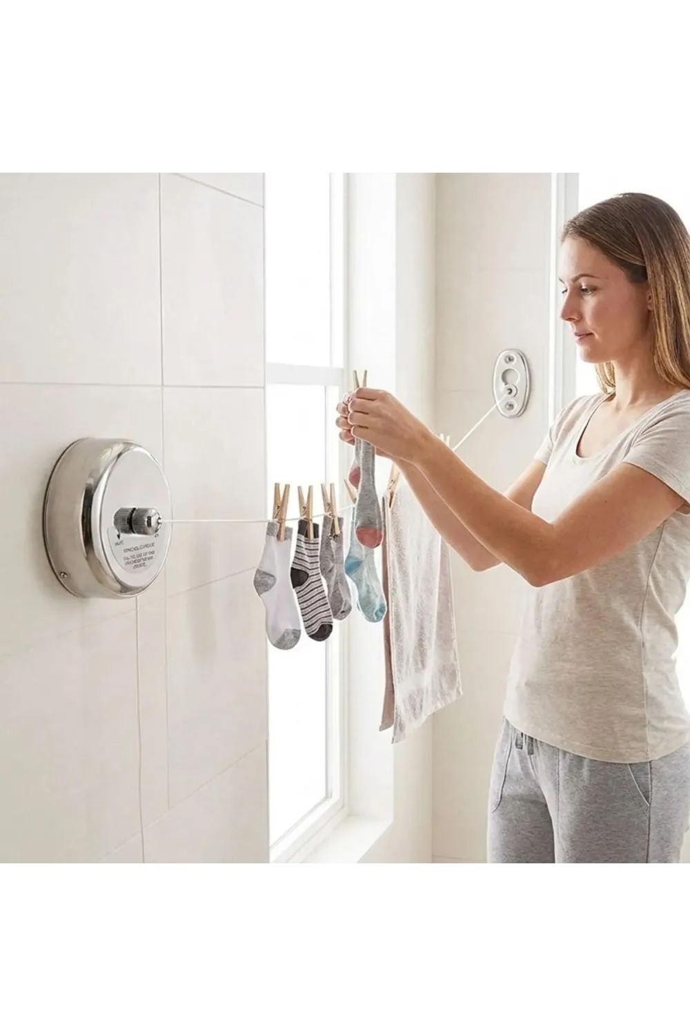 Paslanmaz Çelik Geri Çekilebilir Çamaşır İpi – Duvar Tipi Duvara Monte Banyo,Balkon,Bahçe Çamaşır Kurutma Askısı