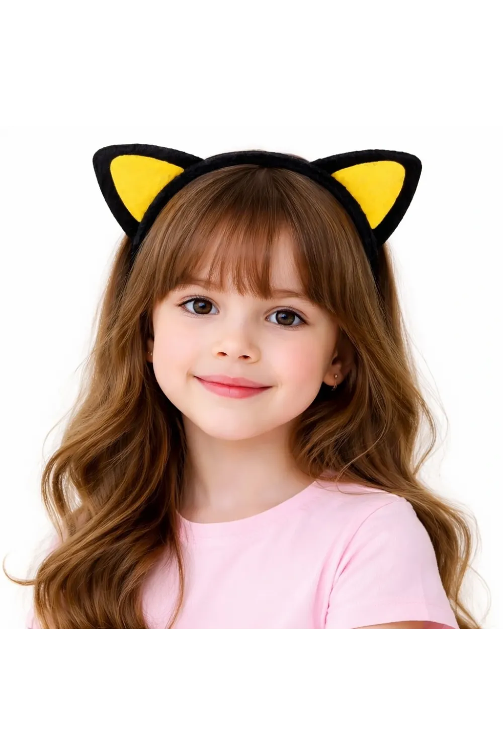 Peluş Kedi Kulak Taç Sarı Siyah – Çocuk Parti  Kostüm Tacı