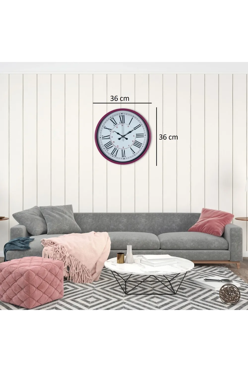 Pembe 36 Cm Dekoratif Duvar Saati