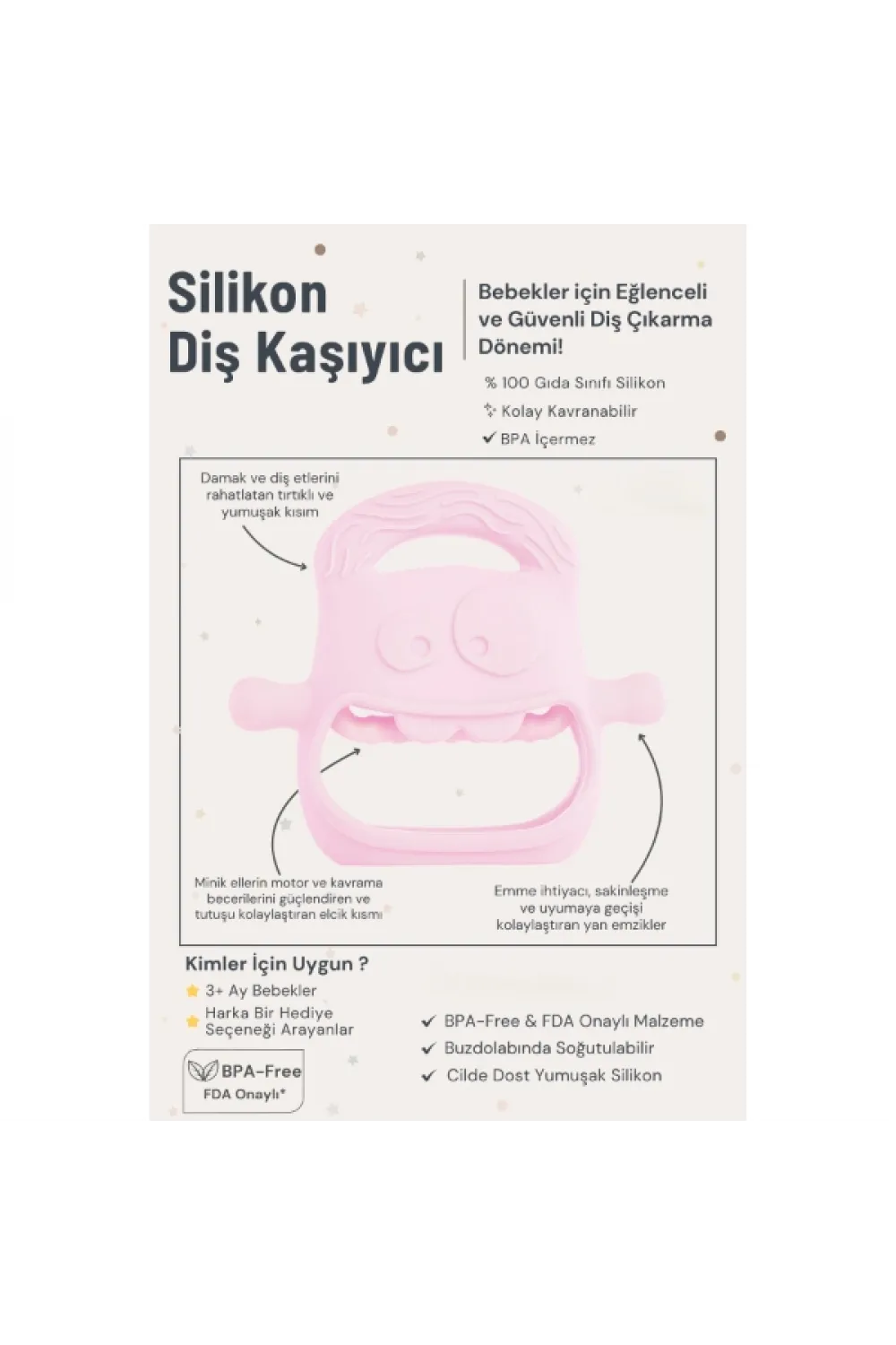 Pembe Bebek Silikon Diş Kaşıyıcı