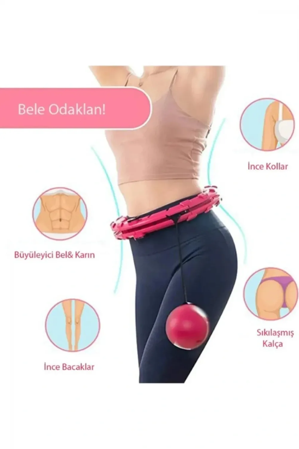 Pembe Hula Hoop Çember 24lü Hulahoop, Egzersiz Çemberi, Egzersiz