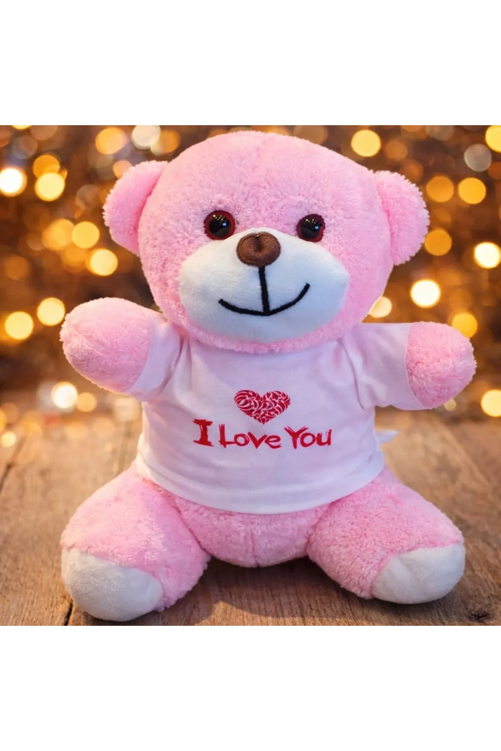 Pembe I Love You Tasarım Tişörtlü Ayıcık