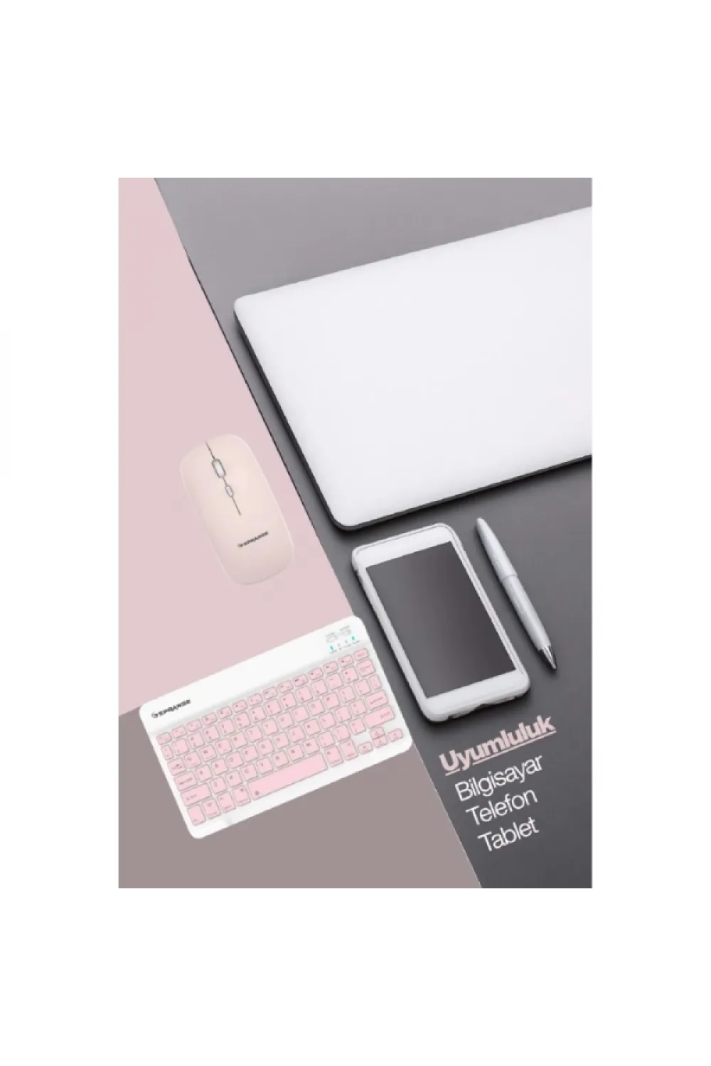 Pembe Kablosuz Klavye Ve Mouse Seti