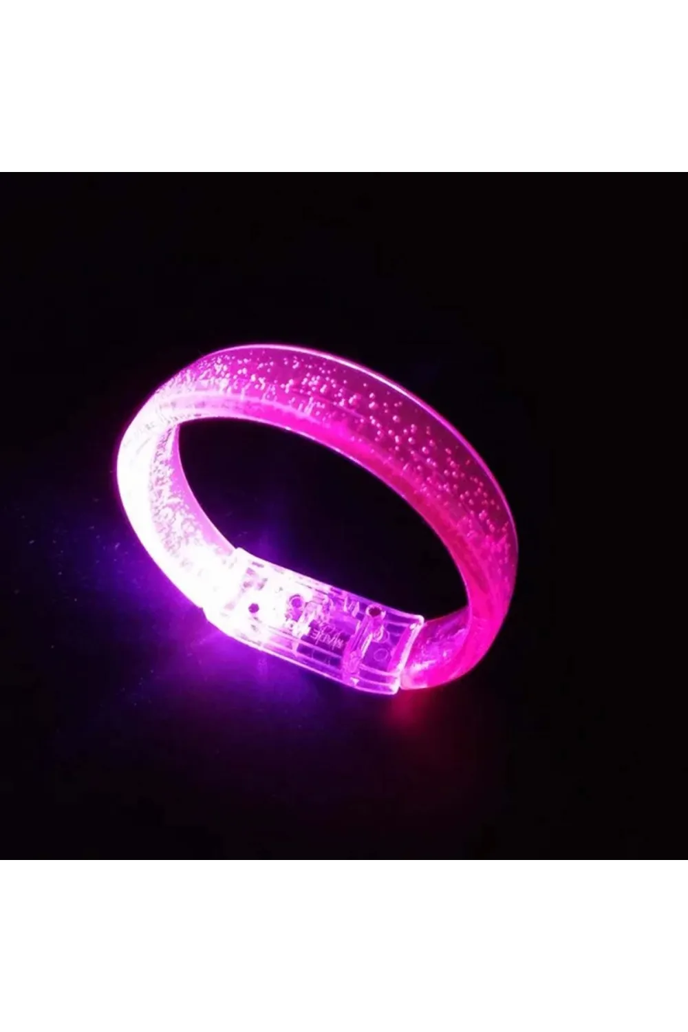 Pembe Led Işıklı Baskı Yapılabilen Pilli Bileklik Bilezik 1,5 cm Genişlik