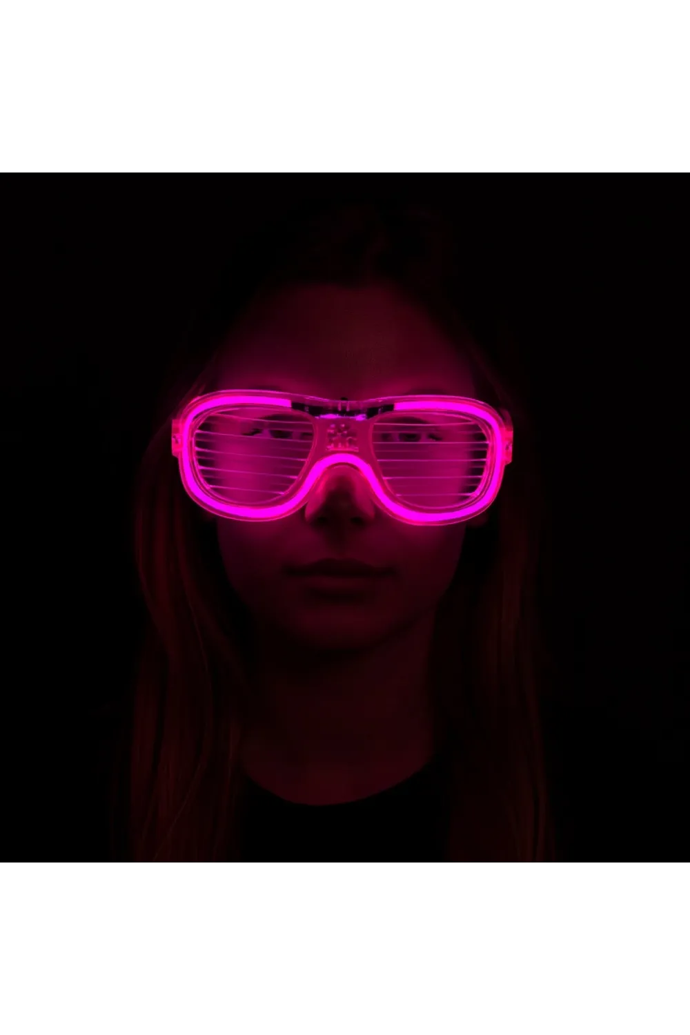 Pembe Led Işıklı Parti Gözlüğü - Neon Glow Şerit Gözlük 3 Modlu