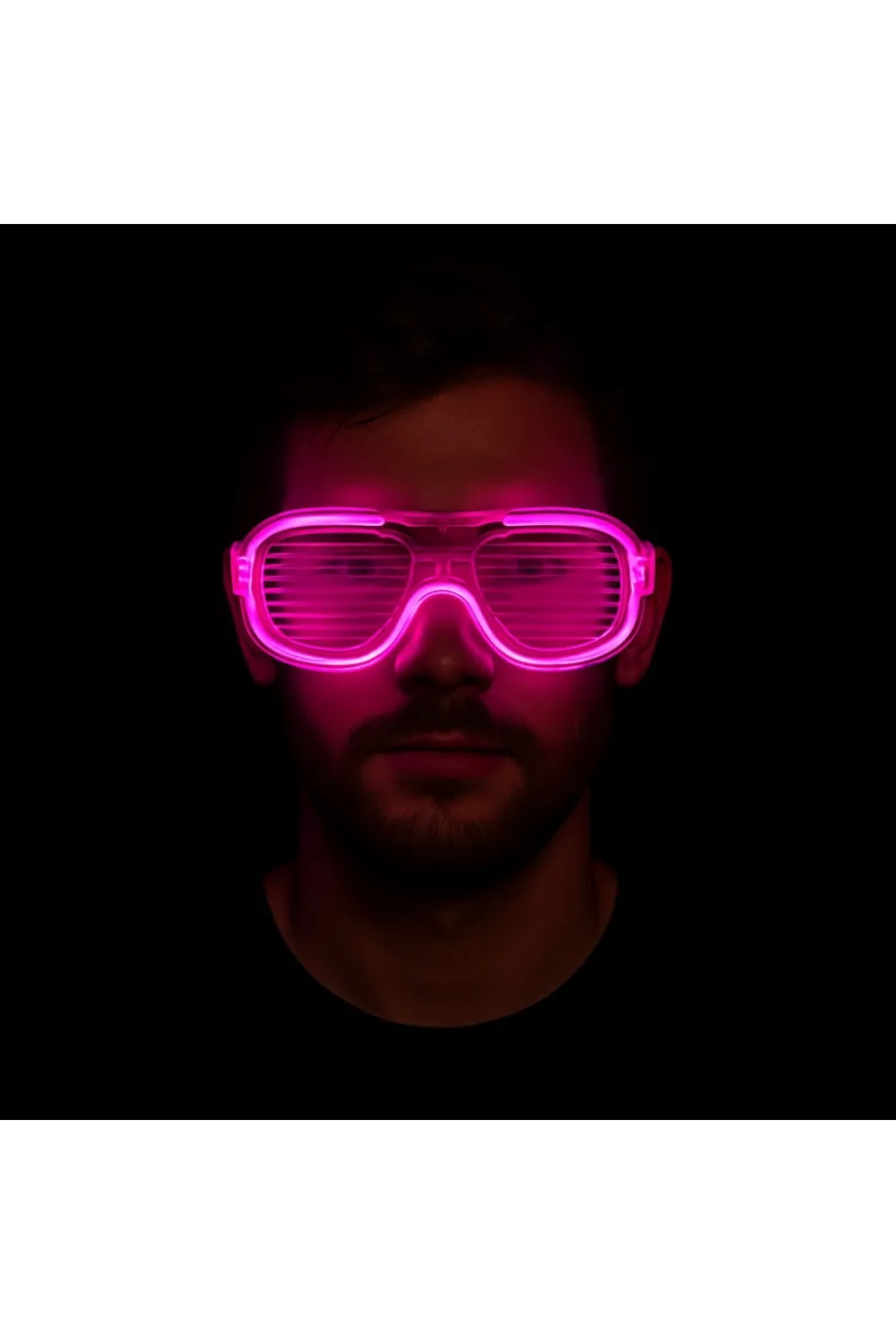 Pembe Led Işıklı Parti Gözlüğü - Neon Glow Şerit Gözlük 3 Modlu