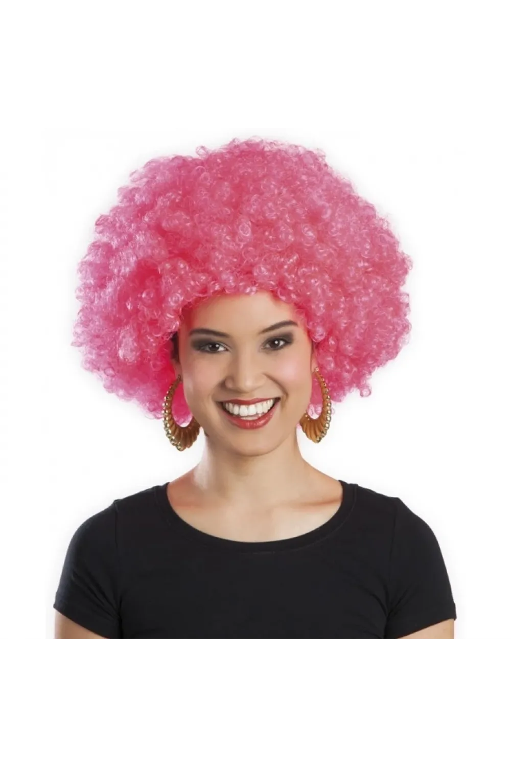 Pembe Renk Kıvırcık Afro Bonus Peruk