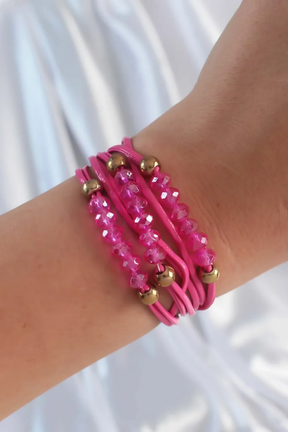 ietaks™ Pembe Renk Zirkon Taşlı İpli Çoklu Bileklik