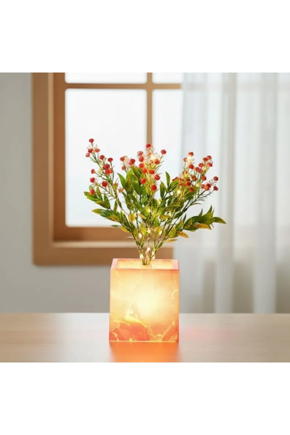 Pembe Saksılı LED Yapay Çiçek