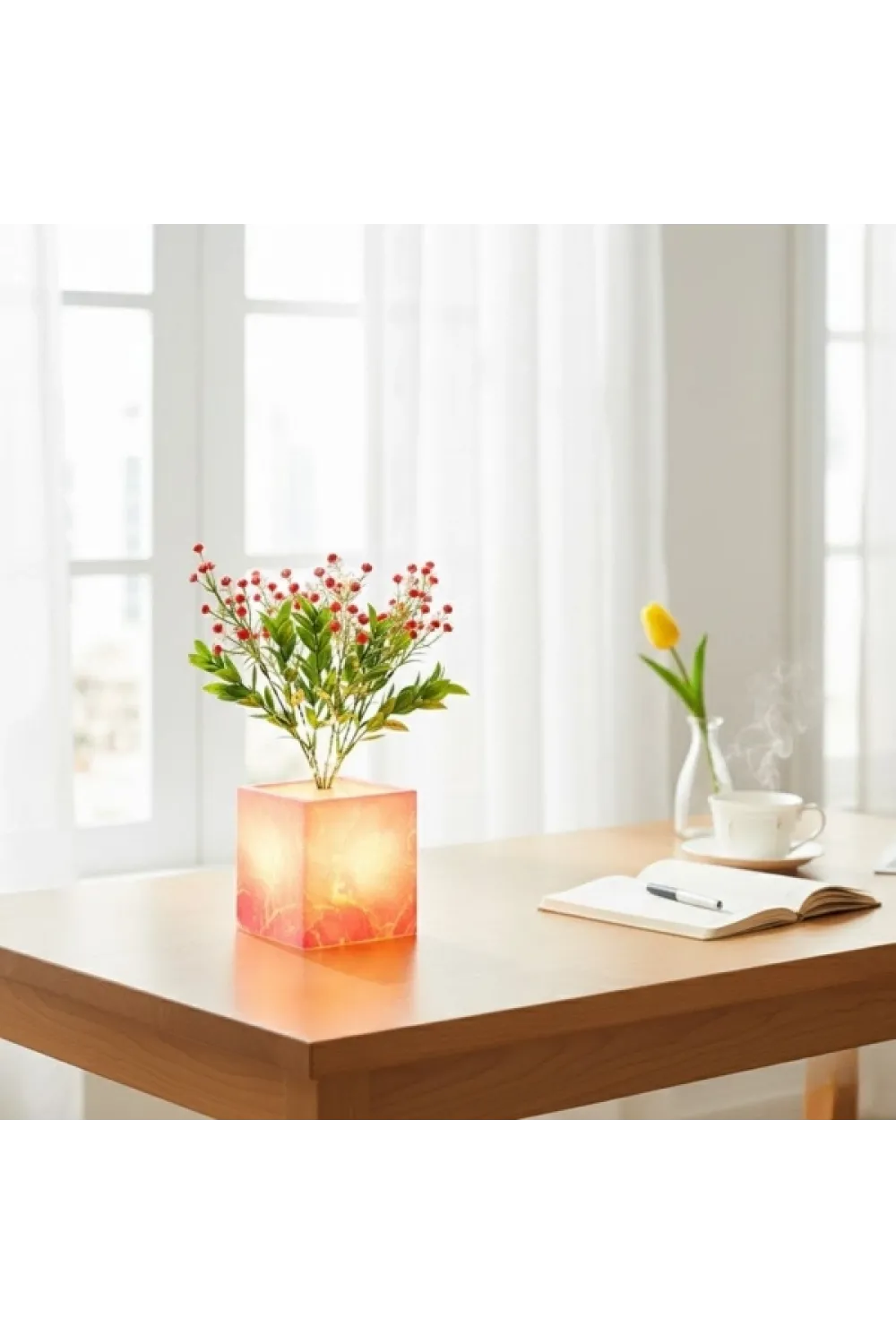 Pembe Saksılı LED Yapay Çiçek