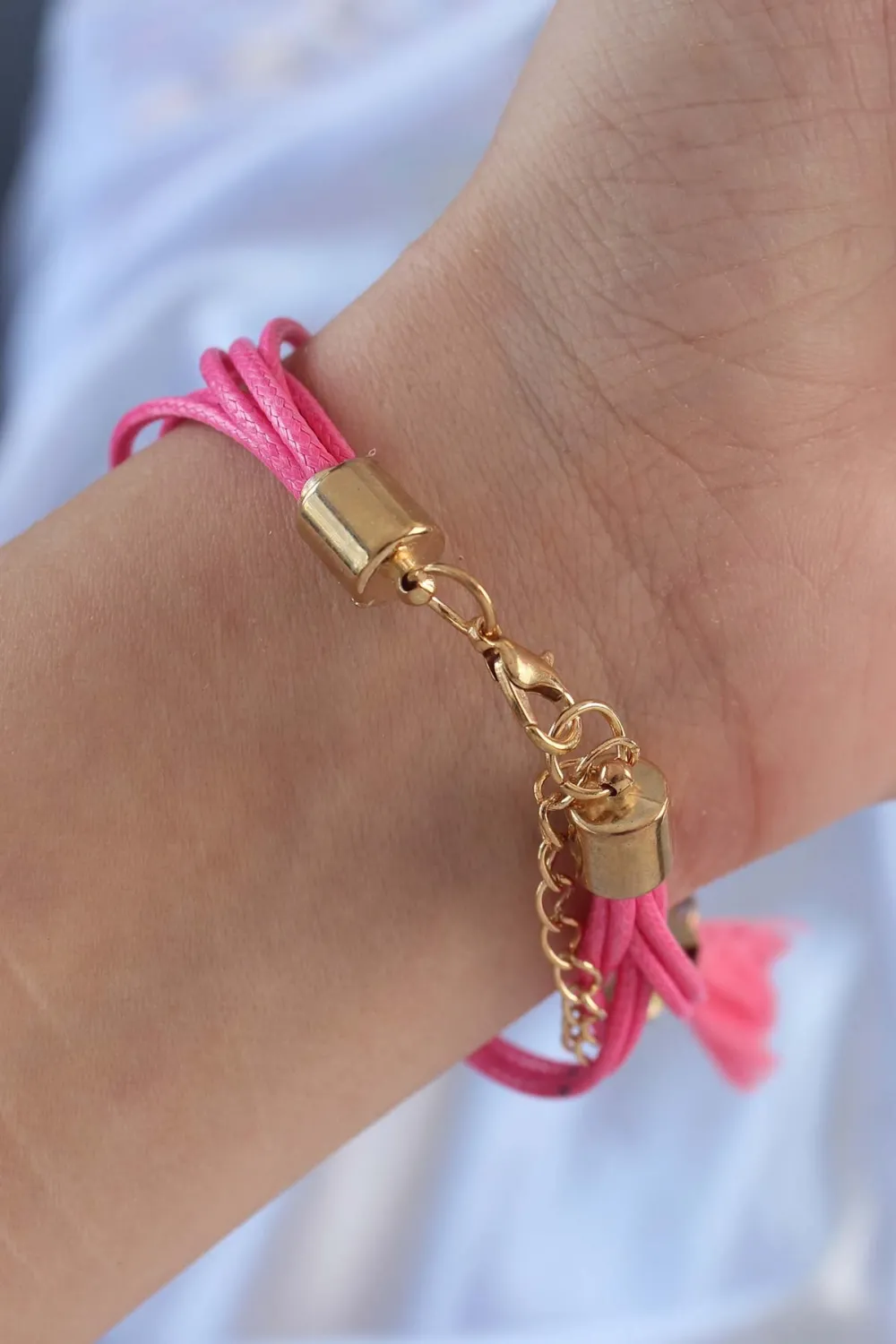 ietaks™ Pembe Zirkon Taşlı İpli Püskül Detay Çoklu Bileklik