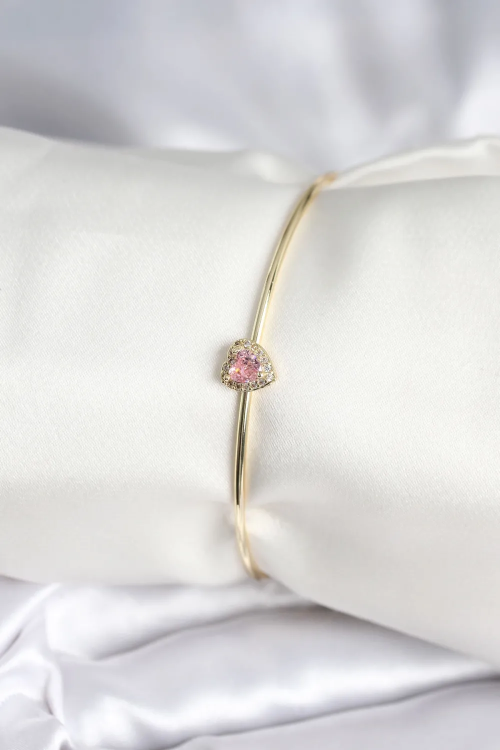 ietaks™ Pembe Zirkon Taşlı Kalp Model Gold Renk Kadın Bileklik