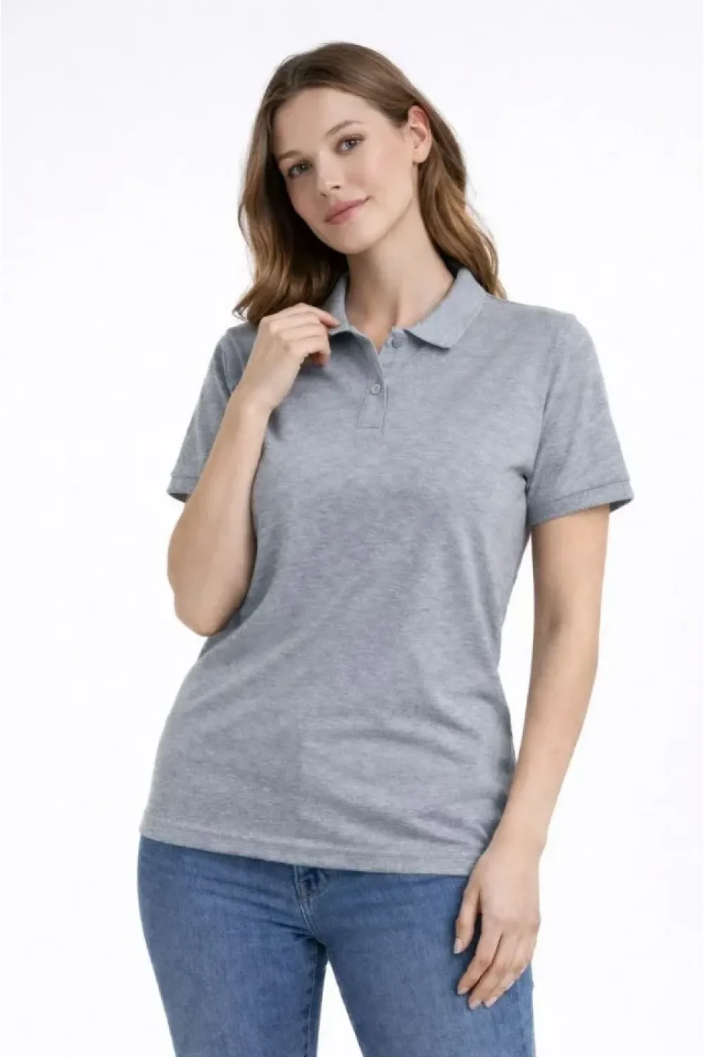 Pike Kumaş Düğmeli Yaka Regular Rahat Günlük Kısa Kol Tişört T-shirt - Gri