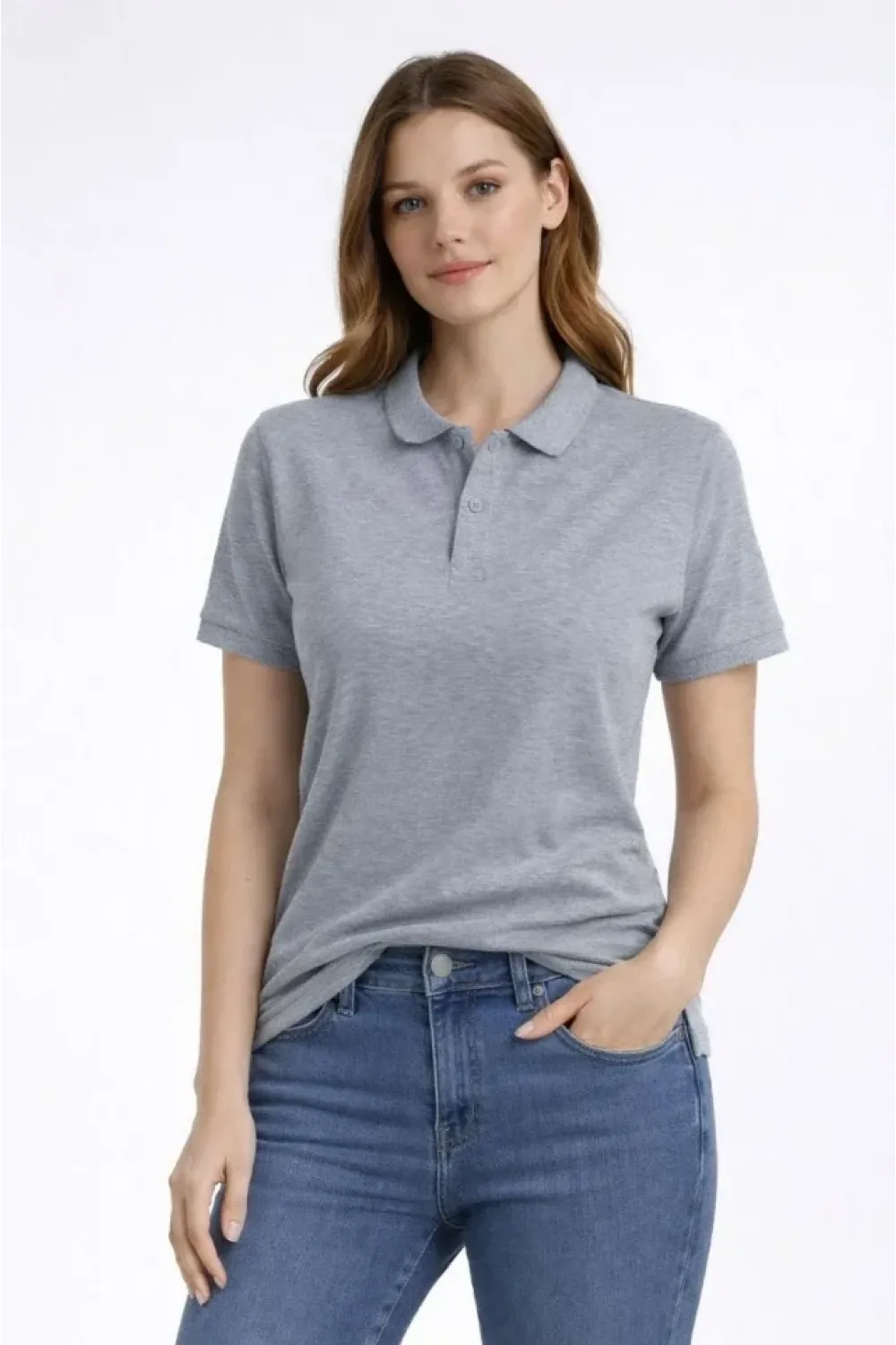 Pike Kumaş Düğmeli Yaka Regular Rahat Günlük Kısa Kol Tişört T-shirt - Gri