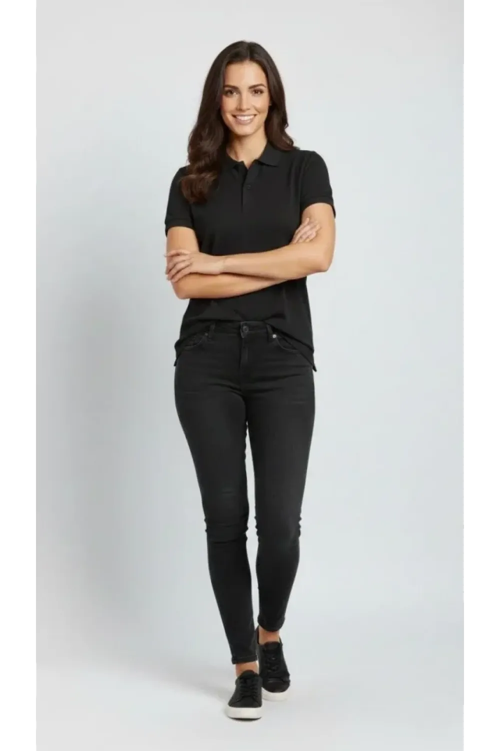 Pike Kumaş Düğmeli Yaka Regular Rahat Günlük Kısa Kol Tişört T-shirt - Siyah