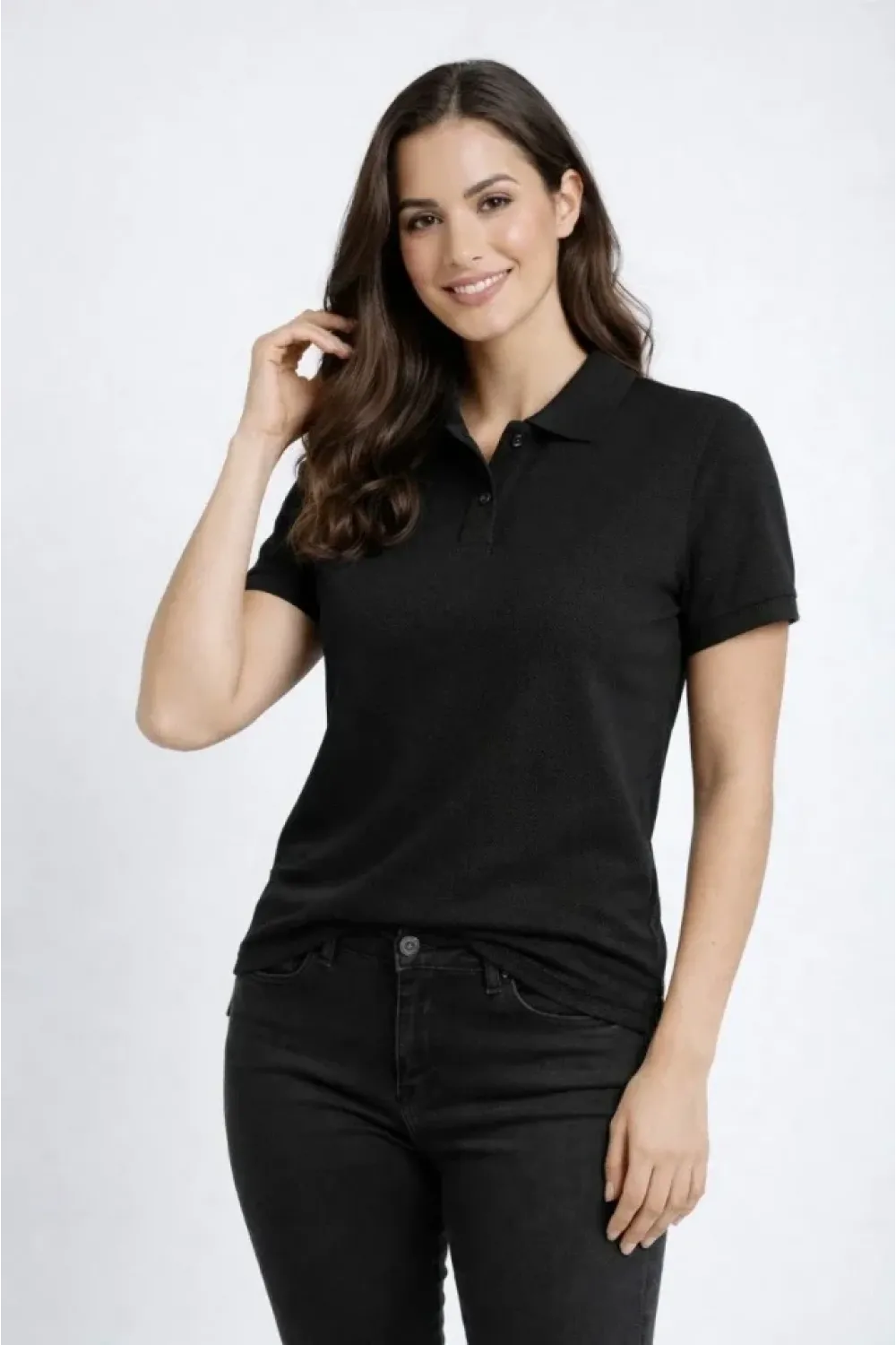 Pike Kumaş Düğmeli Yaka Regular Rahat Günlük Kısa Kol Tişört T-shirt - Siyah