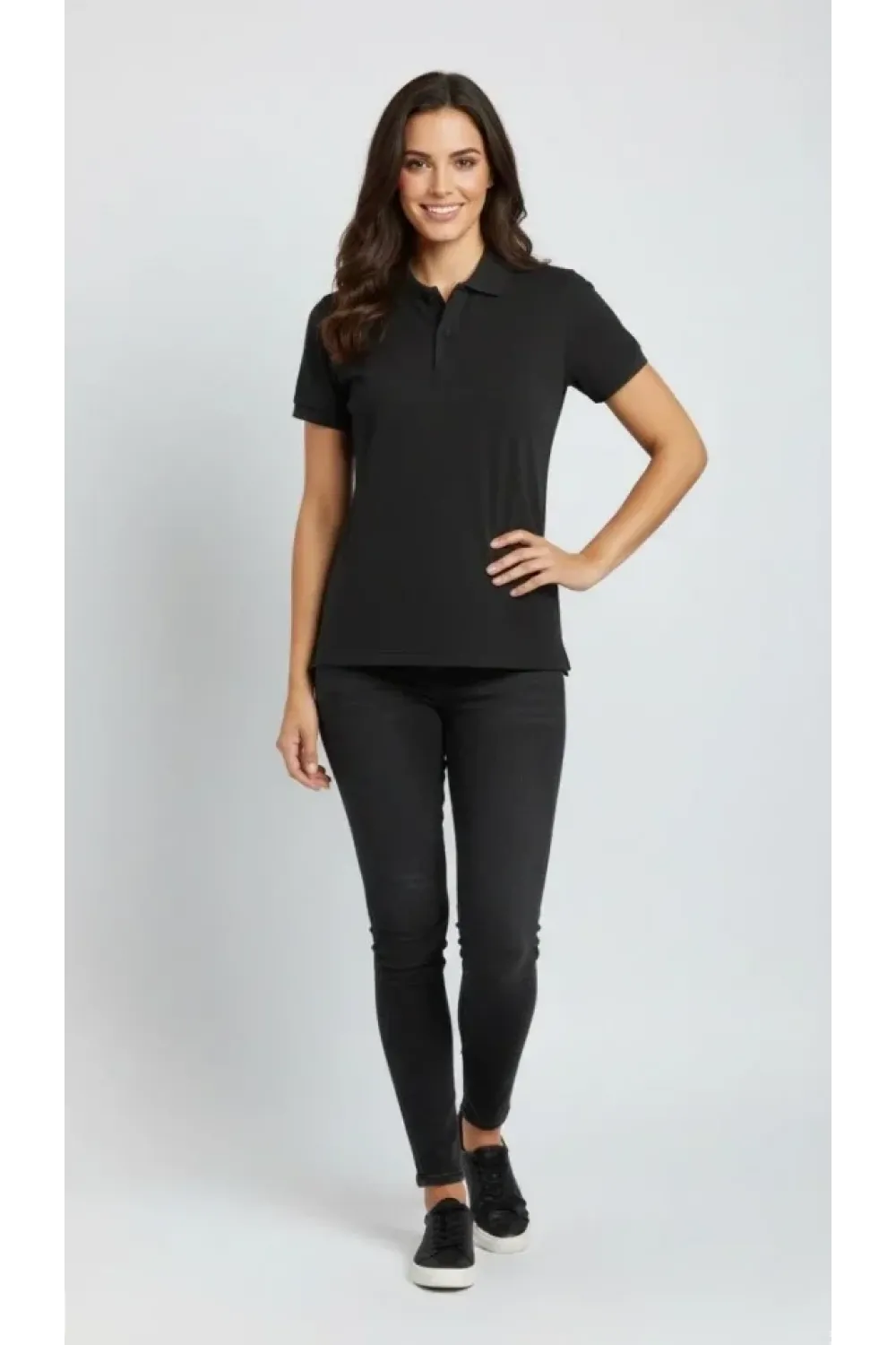 Pike Kumaş Düğmeli Yaka Regular Rahat Günlük Kısa Kol Tişört T-shirt - Siyah