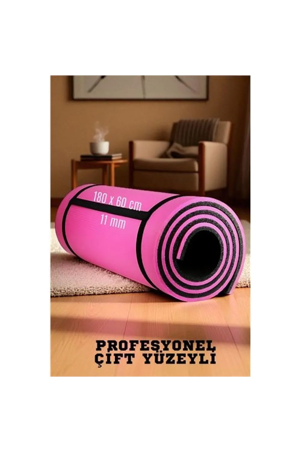 Pilates Matı- Spor Matı - Yoga Matı 11 mm Çift Taraflı Pembe