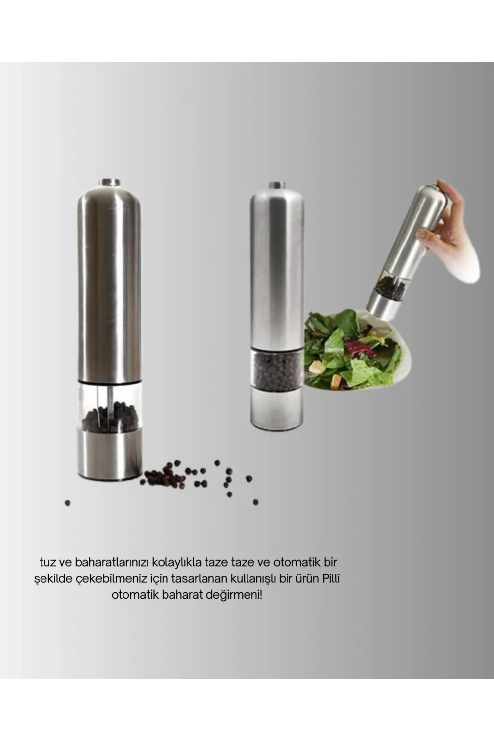 Pilli Baharat Değirmeni Karabiber Tuz Ve Baharat Öğütücü