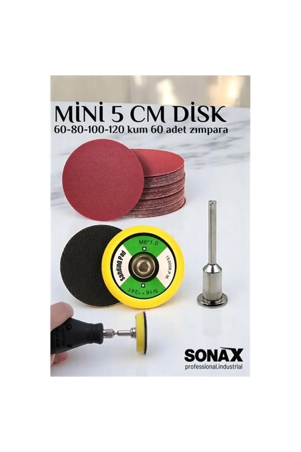 Pimli Mini Cırt Zımpara Taban Seti Gravür Ve Matkap Uyumlu 5 cm 60 Adet Zımparalı Set 721757