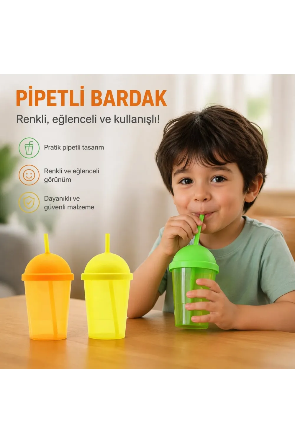 Pipetli Bardak - 450 ml - Şeffaf Renkli - Plastik