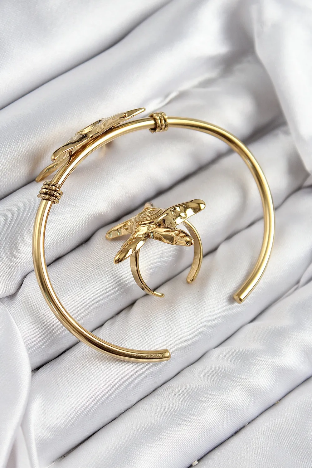 ietaks™ Pirinç Deniz Yıldızı Model Gold Renk Bileklik Yüzük Set
