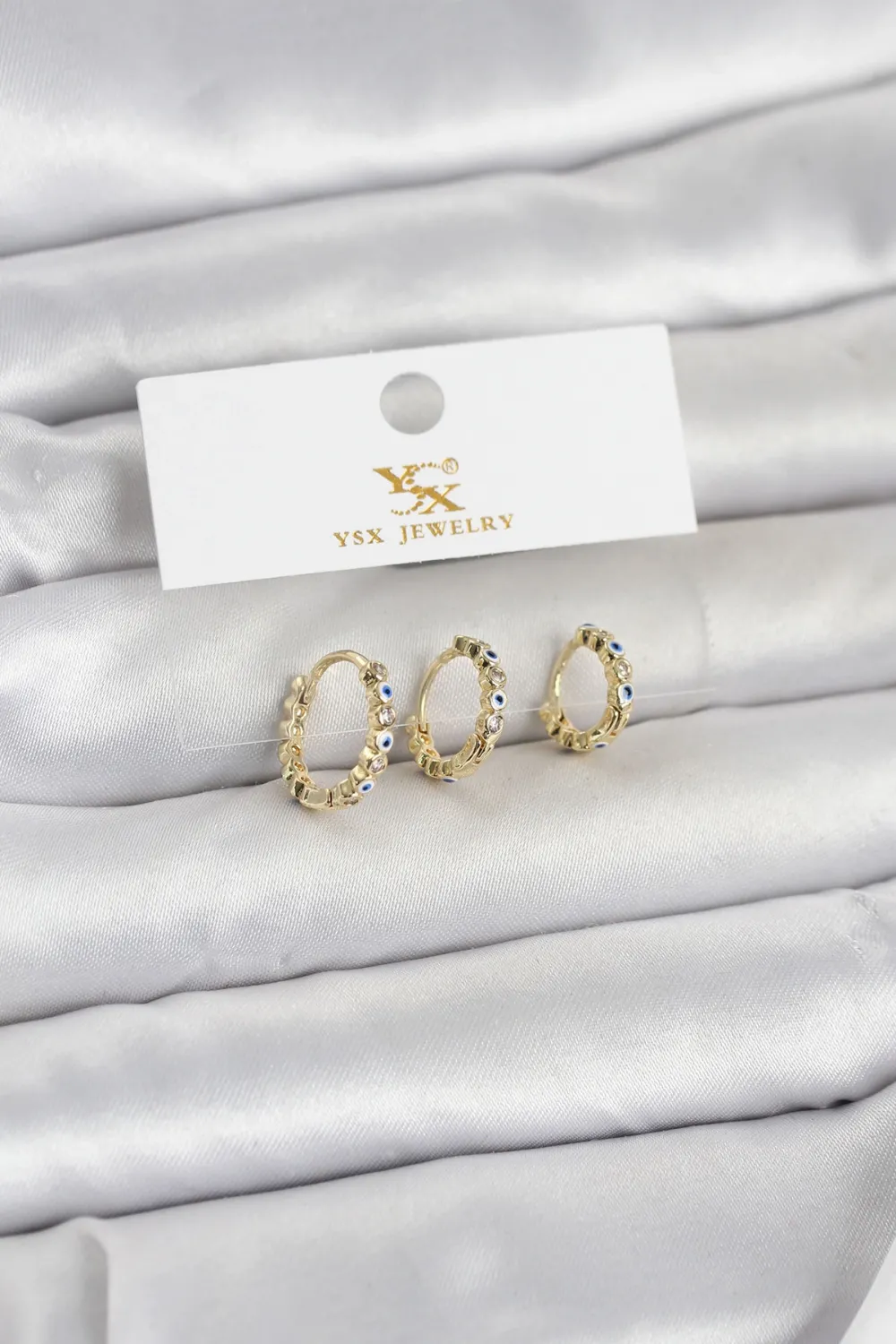Pirinç Gold Renk Nazarlı Model 3lü Kadın Küpe