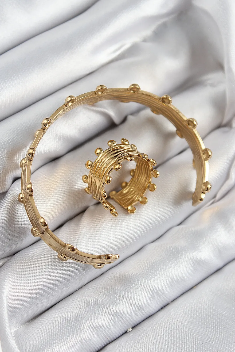 ietaks™ Pirinç Topcuk Model Gold Renk Bileklik Yüzük Set