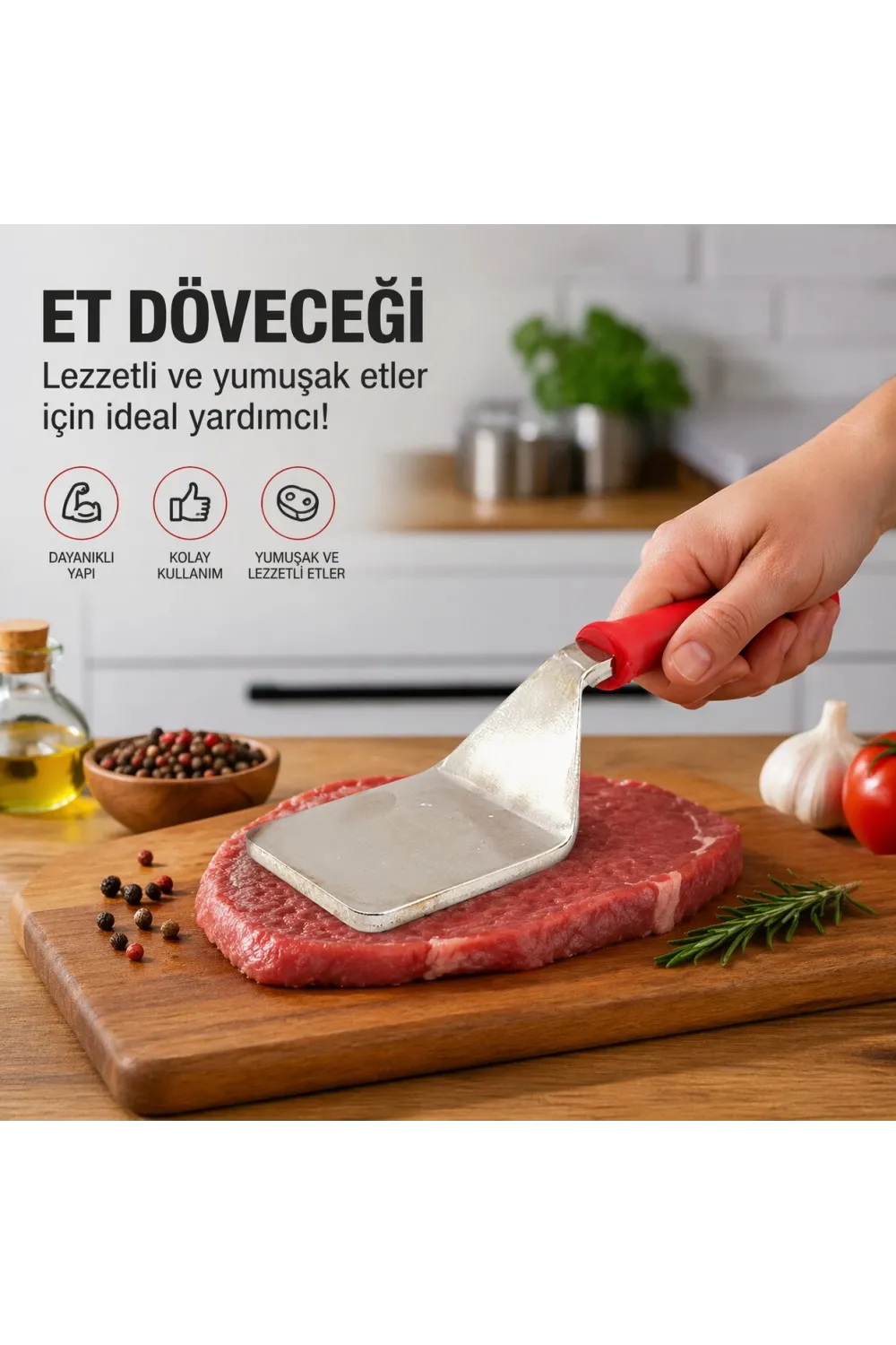 Plastik Saplı - Metal Et Dövecek