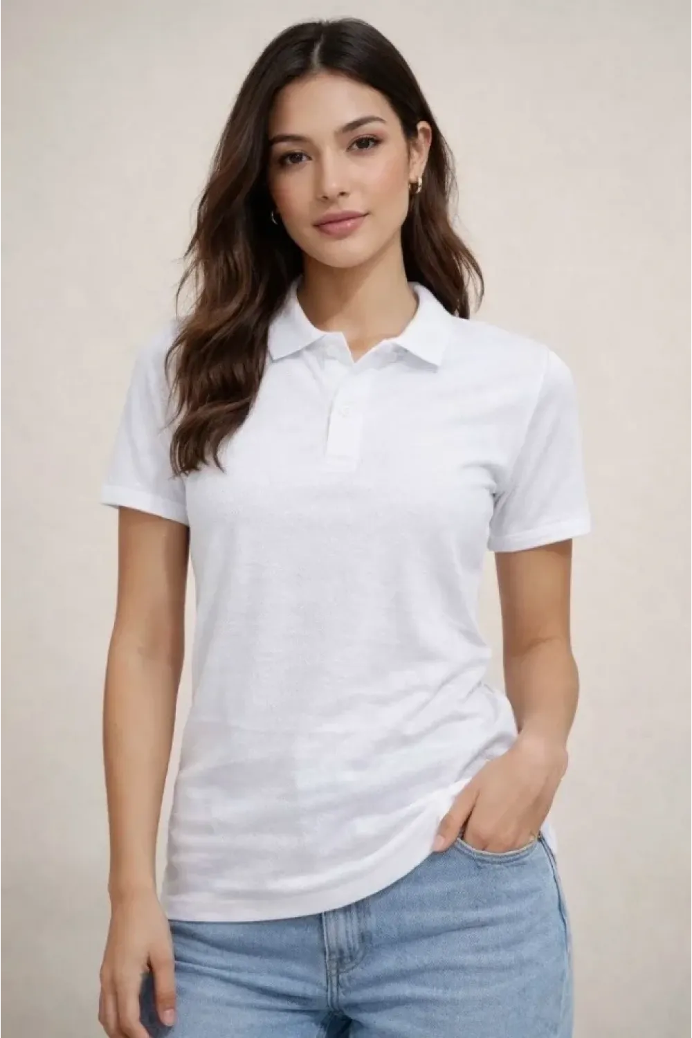 Polo Yaka Pike Kumaş Düğmeli Basic Tişört T-Shirt Günlük Rahat - Beyaz