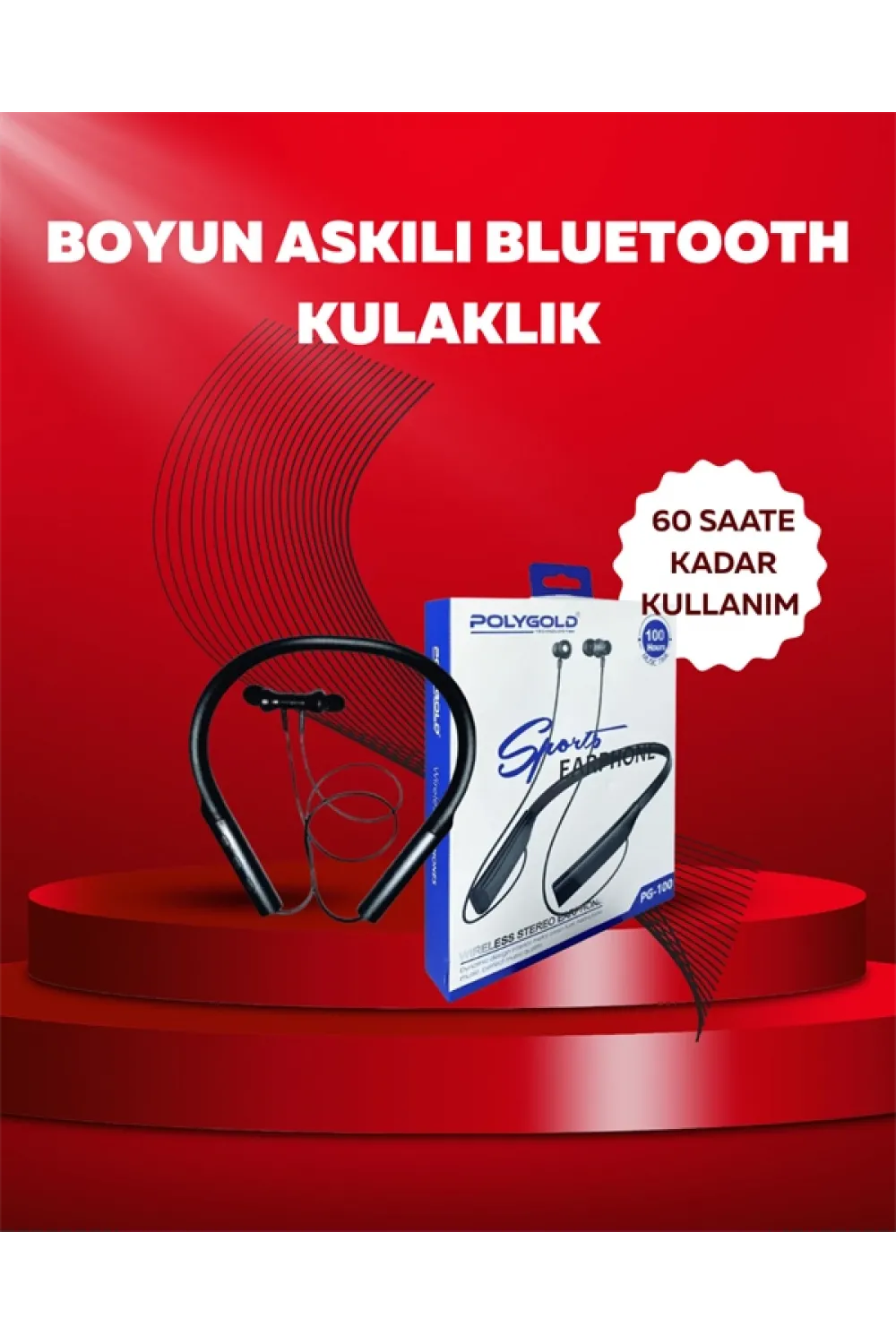Polygold Pg-100 Bluetooth 5.0 Boyun Bantlı Kulaklık – 50 Saat Konuşma Süresi, Type-c Şarj