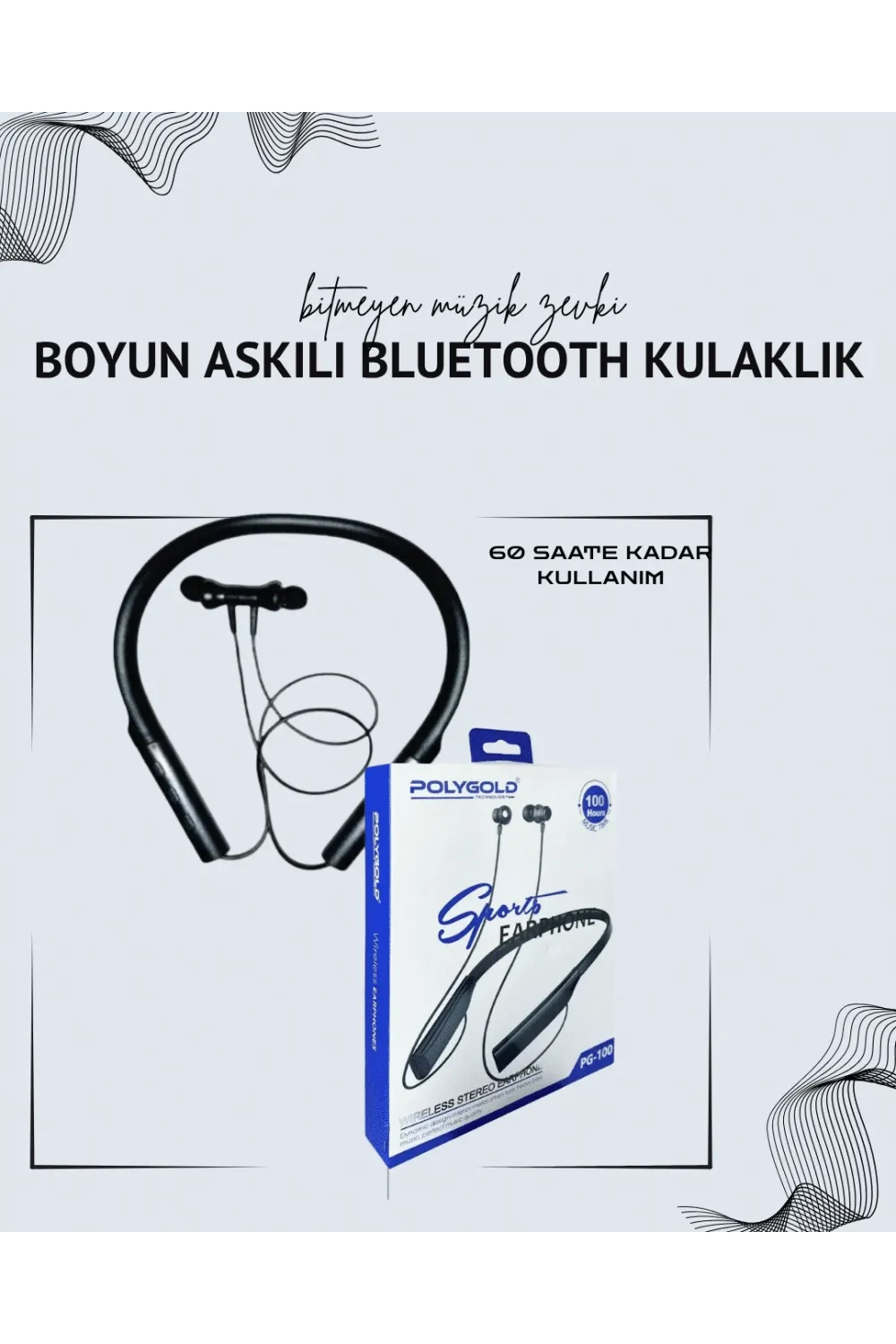 Polygold Pg-100 Boyun Askılı Kablosuz Kulaklık – 200 Saat Bekleme Süresi, Stereo Ses, Mikrofonlu