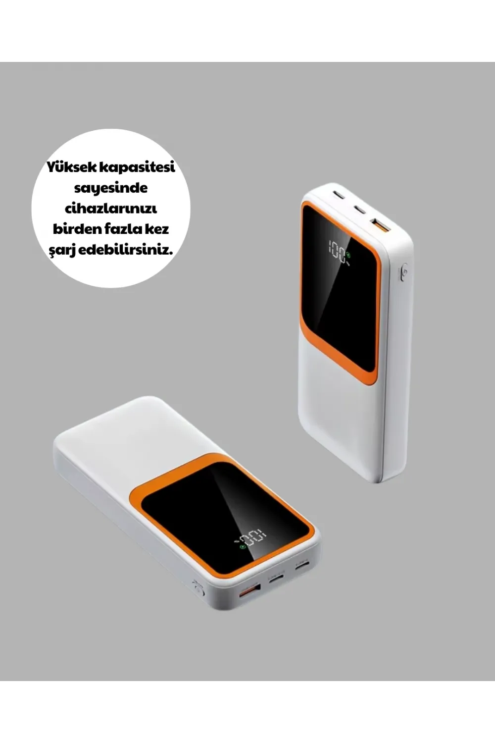 Powerbank 10000 Mah – Çift Usb Çıkışlı, Type-c Girişli, Şık Beyaz Tasarım