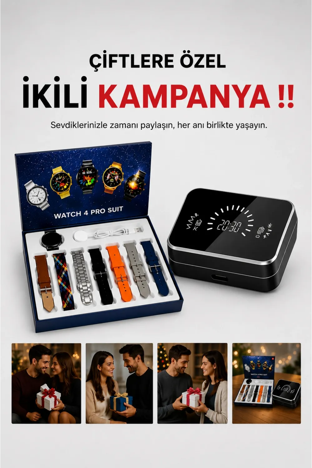 Powerbank Aynalı Bluetooth Kulaklık Ve Akıllı Saat Seti Anc Özelliği Dokunamatik