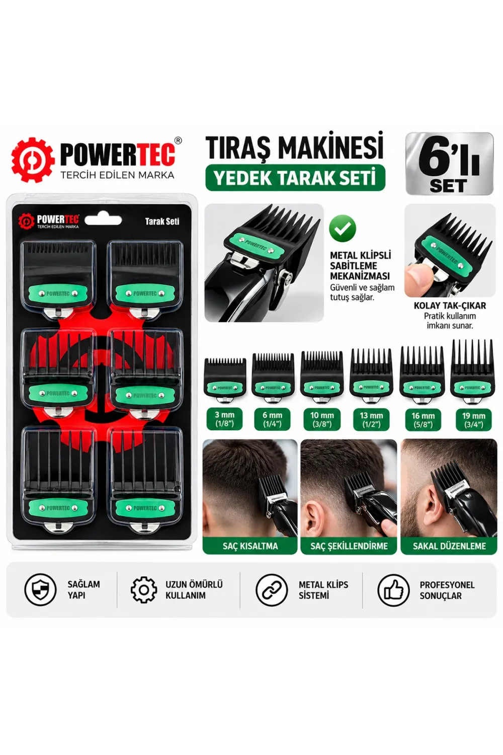 Powertec ( 6pcs ) Makine Tarak Set ( Siyah Klipsi )*100
