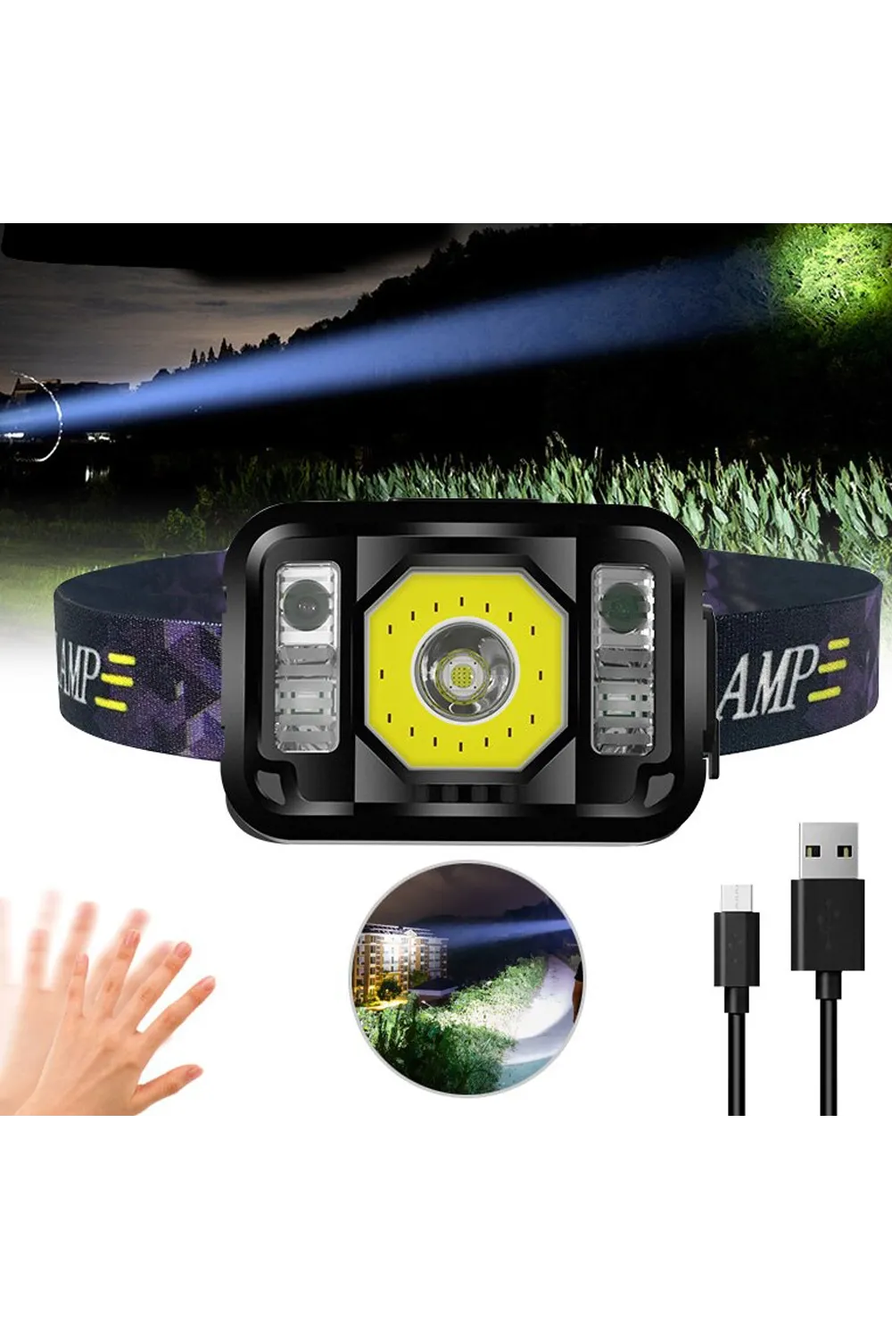 Pratik Sensörlü Sinyalli Kafa Lambası LED Güçlü Aydınlatma Yüksek Performans WT-024