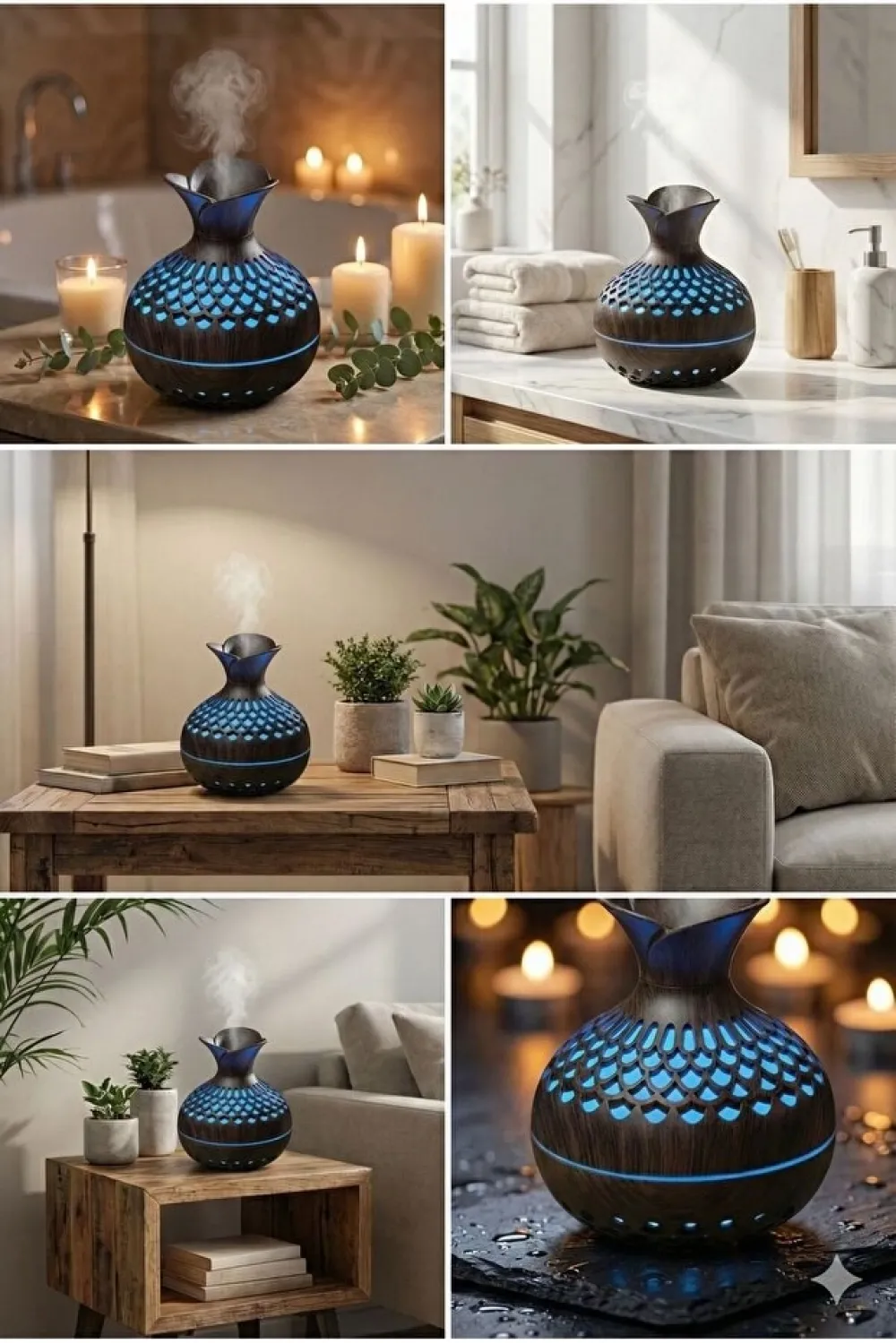 Premium Ahşap Desenli Ultrasonik Aromaterapi Difüzör & Hava Nemlendirici